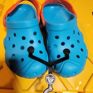 CROCS Kids Aqua Blue Sandals with Orange Strap